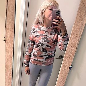 BOOHOO • Long Sleeve Camo Shirt • Size Small • Pink + Grey + White Camo